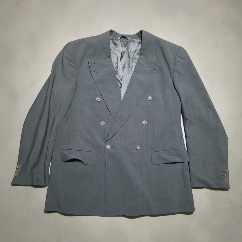 Vintage HUGO BOSS Double Breasted Al Capone Wool Blend Blazer 44R Made in USA